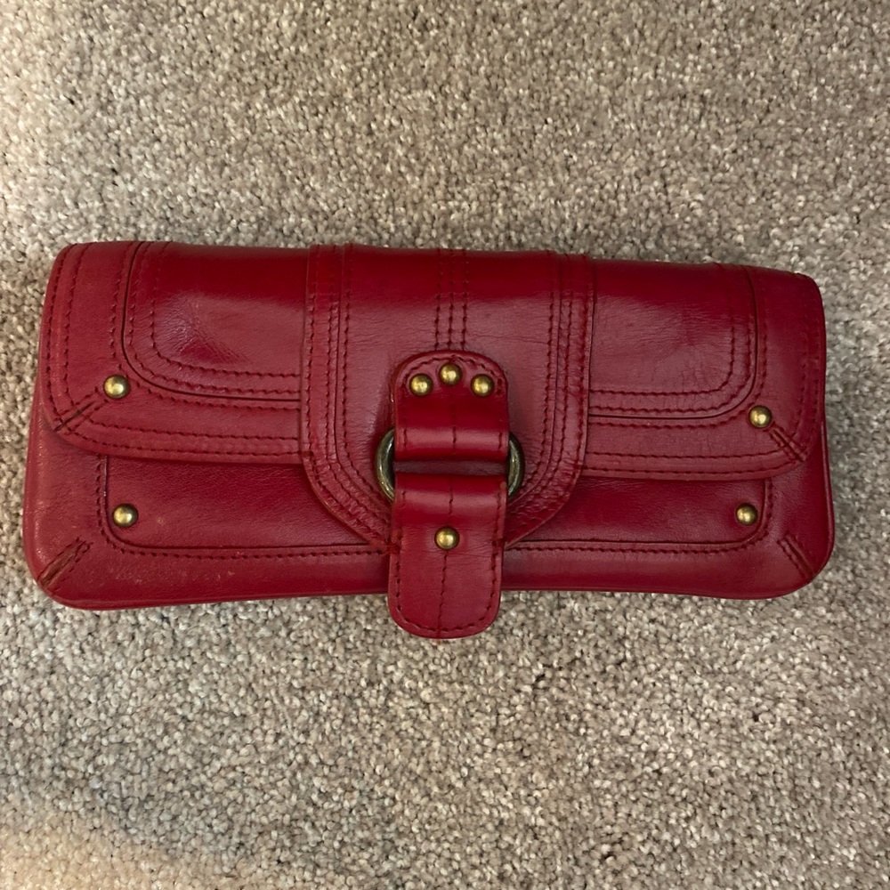 Nordstom Red Leather Wallet With Gold Studs Rare